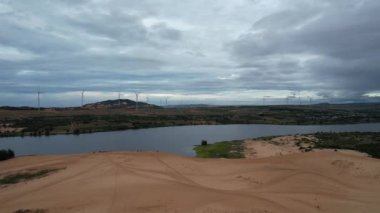 Mui Ne in Vietnam is a tourist destination with desert and sea, Bird eye view from drone