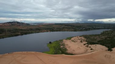 Mui Ne in Vietnam is a tourist destination with desert and sea, Bird eye view from drone