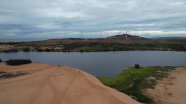 Mui Ne in Vietnam is a tourist destination with desert and sea, Bird eye view from drone