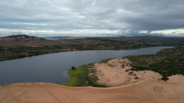 Mui Ne in Vietnam is a tourist destination with desert and sea, Bird eye view from drone