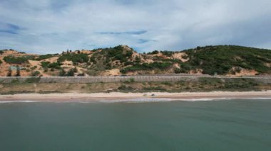 Mui Ne in Vietnam is a tourist destination with desert and sea, Bird eye view from drone