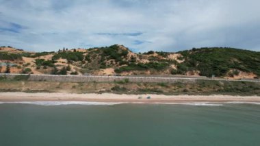 Mui Ne in Vietnam is a tourist destination with desert and sea, Bird eye view from drone