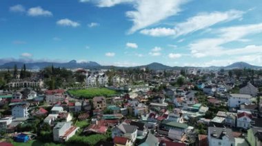 View of Dalat city, Vietnam from drone angle, Da Lat is a city located in a valley with cool weather all year round.