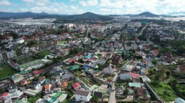 View of Dalat city, Vietnam from drone angle, Da Lat is a city located in a valley with cool weather all year round.