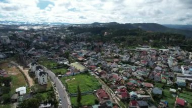 View of Dalat city, Vietnam from drone angle, Da Lat is a city located in a valley with cool weather all year round.