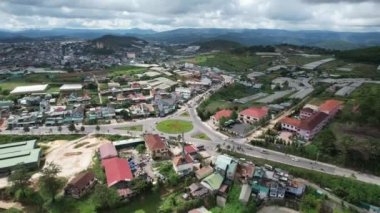 View of Dalat city, Vietnam from drone angle, Da Lat is a city located in a valley with cool weather all year round.