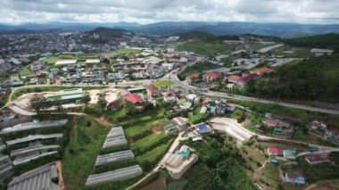 View of Dalat city, Vietnam from drone angle, Da Lat is a city located in a valley with cool weather all year round.