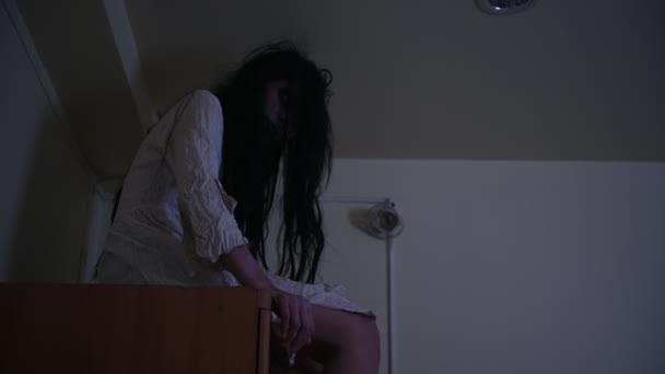 Ritratto Donna Asiatica Compongono Fantasma Spaventosa Scena Horror Sfondo Concetto — Video Stock