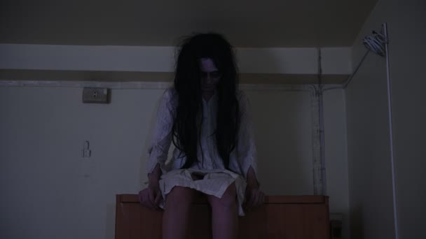 Portrait Asian Woman Make Ghost Scary Horror Scene Background Halloween — Stok Video