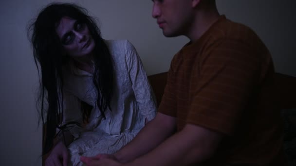 Portrait Asian Woman Make Ghost Scary Horror Scene Background Halloween — Stok Video