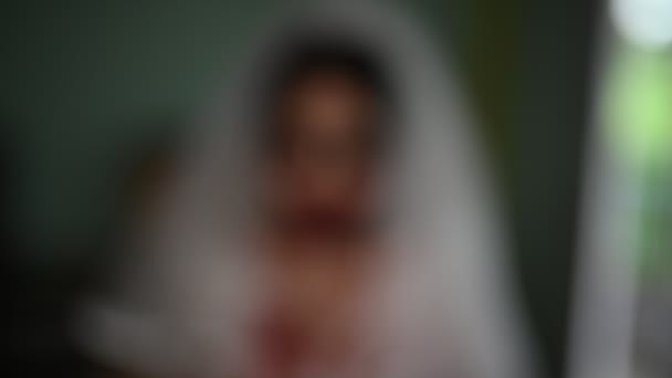 Portretul Femeii Asiatice Alcătuiește Fața Fantomă Sânge Scena Groază Fundal — Videoclip de stoc