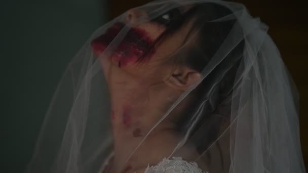 Portrait Asian Woman Make Ghost Face Blood Horror Scene Scary — Stok Video