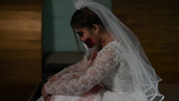 Portrait Asian Woman Make Ghost Face Blood Horror Scene Scary — Stok Video
