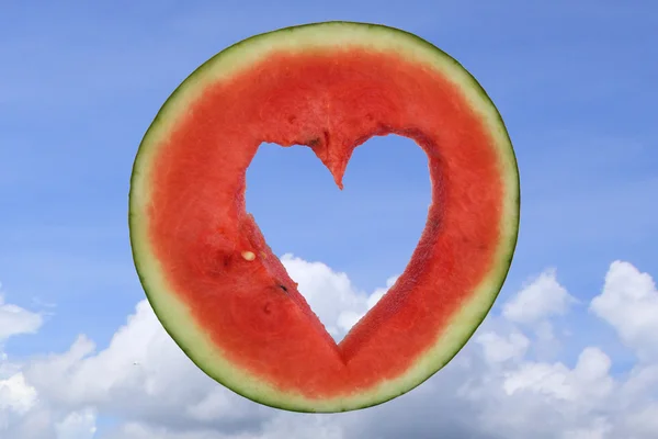 Watermelon carving hole heart in — Stock Photo, Image