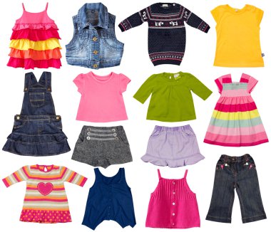 çocuklar üzerinde beyaz izole giysiler moda.