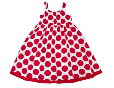 kırmızı noktalar üzerinde beyaz izole kadın çocuk elbise. kız parti giyim
