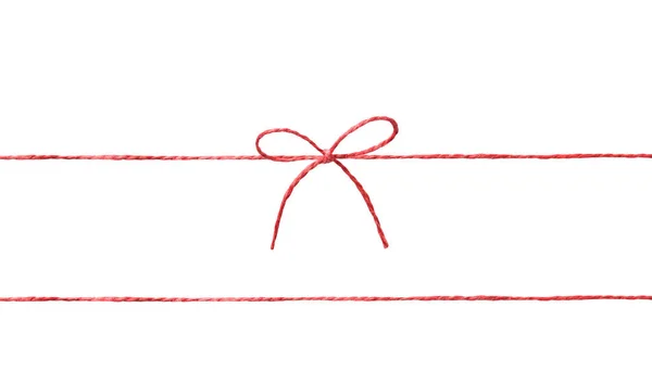 Струнна Мотузка Червоного Кольору Бантом Ізольована Білому Нитка Волокно Пакувальна — стокове фото
