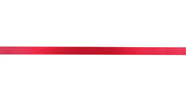 Red Satin Ribbon Horizontal Isolated White Holiday Decor Silk Strip — Stock Photo, Image