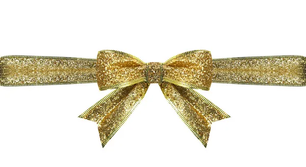 Golden Tied Bow Ribbon Wrap Decor Christmas Decoration Element Holiday — Stock Photo, Image