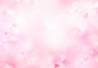 Yumuşak pembe bokeh, sevgililer günü arkaplanı. Bulanık kalpler çizimi. Aşk konsepti dokusu.