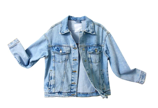 Giacca Denim Blu Cappotto Jeans Isolato Abbigliamento Moda Adolescente Studio — Foto Stock