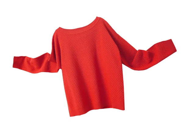 Red Flying Sweater Jumper Isolated Casual Knitted Clothes White Knitware — Stock Photo, Image