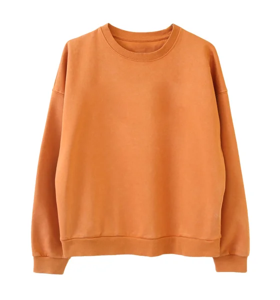 白に隔離されたオレンジブラウンのスウェットシャツ ファッションの天気暖かい秋のジャンパー — ストック写真