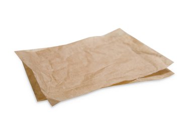 Kahverengi mutfak fırını kağıt parçaları beyaza izole edilmiş. Yemek servisi tabağı. Kağıt..