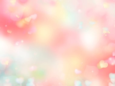 Güzel yumuşak renkler bulanık arkaplan. Parlayan kalpler. Sevgililer Günü dokusu. Romantik zemin. Renkli mezuniyet çizimi. Anneler Günü..