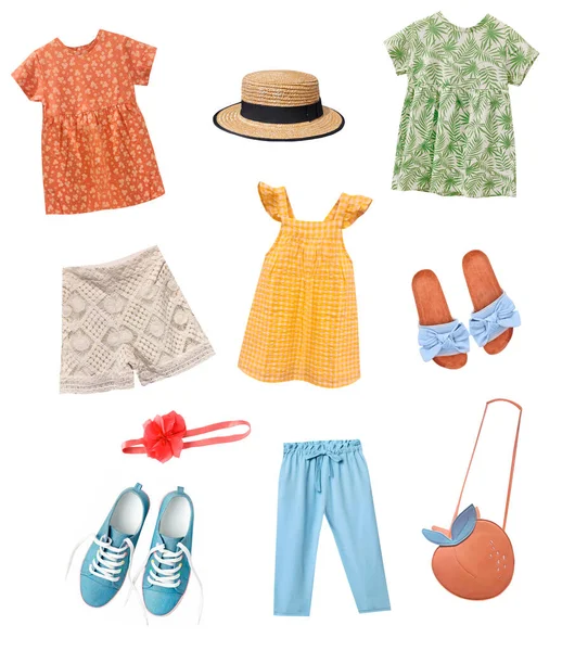 Grabbens Kläder Set Isolerade Child Flicka Mode Kläder Set Collage — Stockfoto