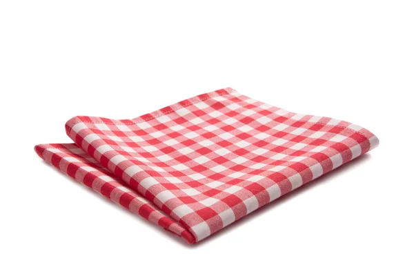 Red Checkered Folded Cloth Isolated Picnic Kitchen Towel White Background — стоковое фото