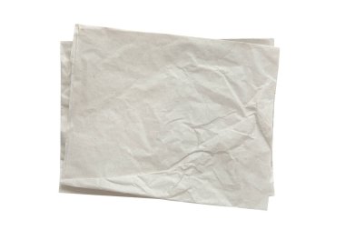 Grey kitchen bakery paper pieces top view isolated on white.Food serving dish. Decor element.