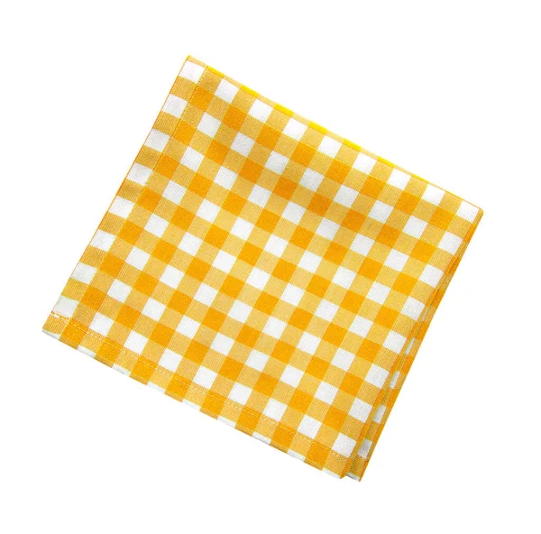 Yellow Checkered Folded Cloth Isolated Gingham Checked Kitchen Towel Picnic — Stock Photo, Image