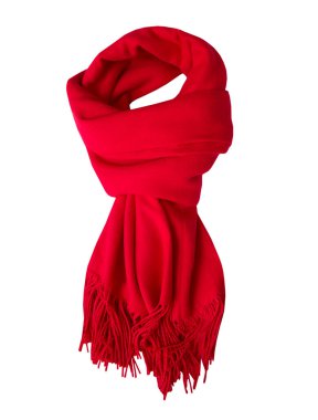 Red scarf isolated on white. Winter holidays design element. New year decor element.Christmas symbol,santa clothing.