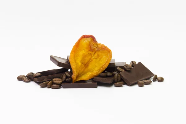 Srdce broskvový čokoláda Káva — Stock fotografie