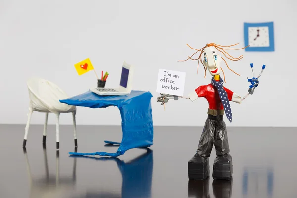 Daniel office worker showing victory sign — Stock Photo, Image