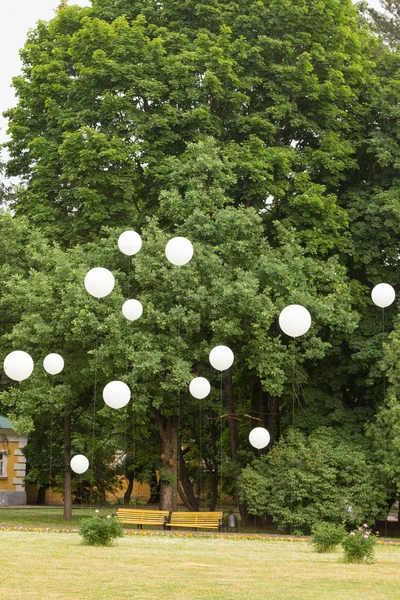 White balloons in the park — Stock Photo, Image