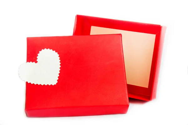 Red present box with heart for valentine — Stock Photo, Image