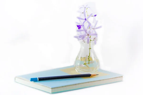 Aislamiento de cuaderno y lápiz en blanco — Foto de Stock