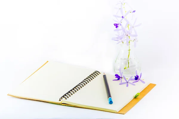 Anteckningsbok och penna isolering på vit — Stockfoto