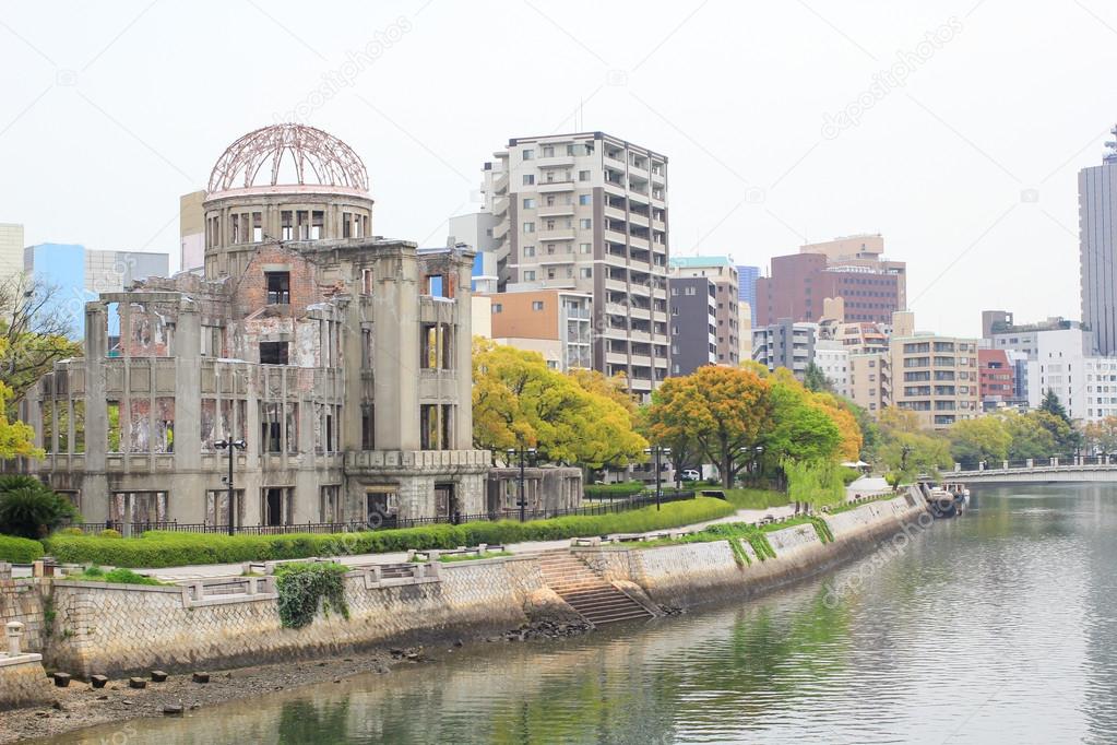 Atomic Dome and the river view at Hiroshima memorial peace park, Japan.