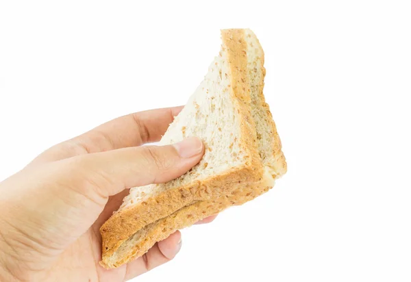 Hand giving the bread on white background — Stock Photo, Image