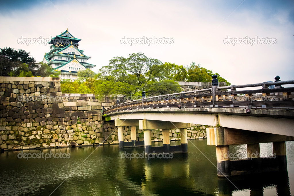 Osaka castle in the cloudy day, Japan