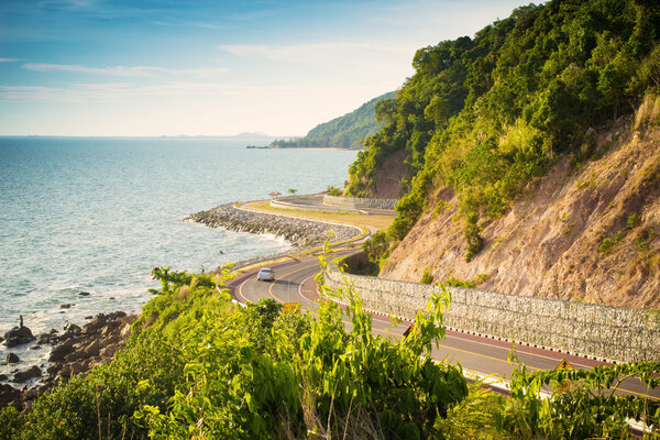 Landscape view of sea and curve road in Chantaburi, Thailand