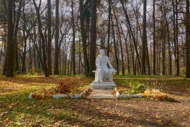 Rusya, Kaluga oblast. 11 Ekim 2021 Polotnyani Zavod Malikanesi Müzesi. A.S. Puşkin Anıtı 