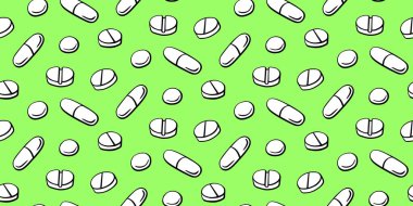 İlaçlar, kapsüller, ilaçlar, ilaçlar, haplar ve haplarla kusursuz bir düzen. Tıbbi eczane geçmişi ve dokuları. Karalama biçiminde Vektör EPS10 illüstrasyonu.