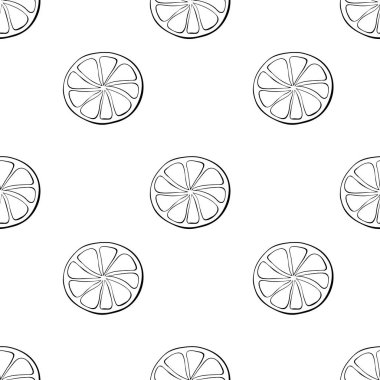 Çizgili dilimlenmiş turunçgil çemberinin karalama tarzında vektörsüz deseni. Mandalina limon dilimi portakallı greyfurt, yalıtılmış arka plan ve doku