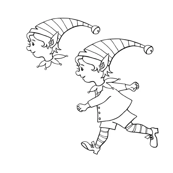 Leuke Kleine Kerst Elf Jongen Vector Hand Getekend Schets Cartoon — Stockvector