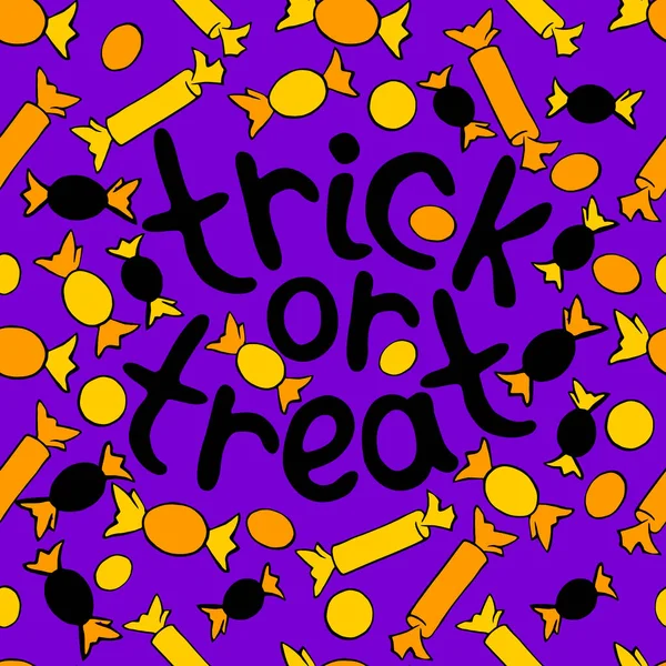 Cadre Vectoriel Bonbons Avec Inscription Trick Traiter Dans Style Plat — Image vectorielle