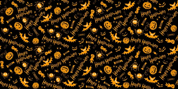 Happy Halloween Seamless Pattern Traditional Holiday Symbols Pumpkin Jack Lantern — Stock Vector